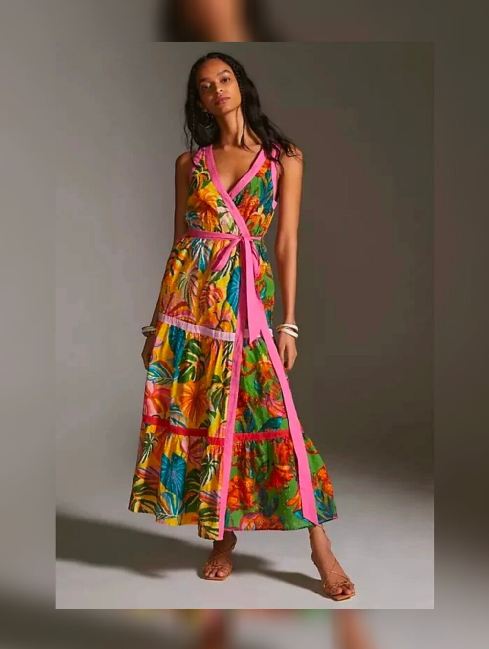 Farm Rio x Anthropologie Palm Wrap Maxi Dress S